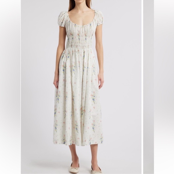 Doen Dresses & Skirts - ✨NEW✨ DOEN Quinley Floral Organic Cotton Midi Dress in Painted Bouquet White L